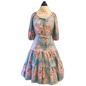Modern Vintage Peasant Floral Tiered Midi Dress Size M/L Measurements Available